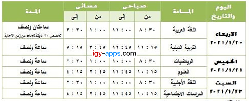 جدول إمتحانات الصف الخامس الإبتدائي